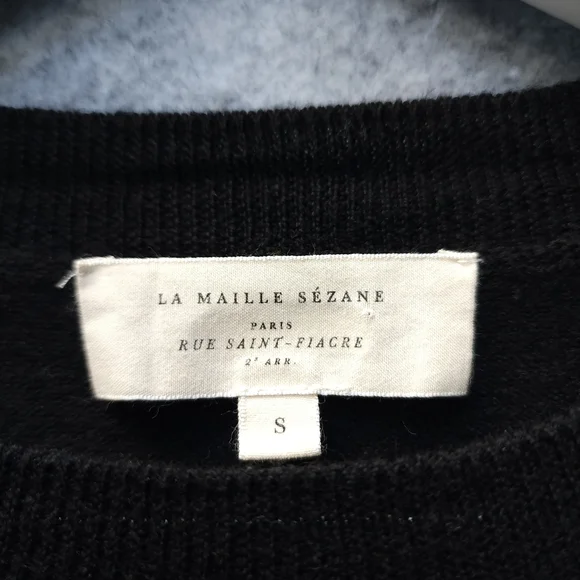 Sézane Paulo Jumper Pullover Sweater Merino Wool in Black SHRUNKEN - Picture 5 of 8